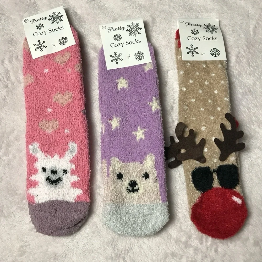 Pretty Cozy Socks Kids Animal Design - Pink, Purple, Brown New
